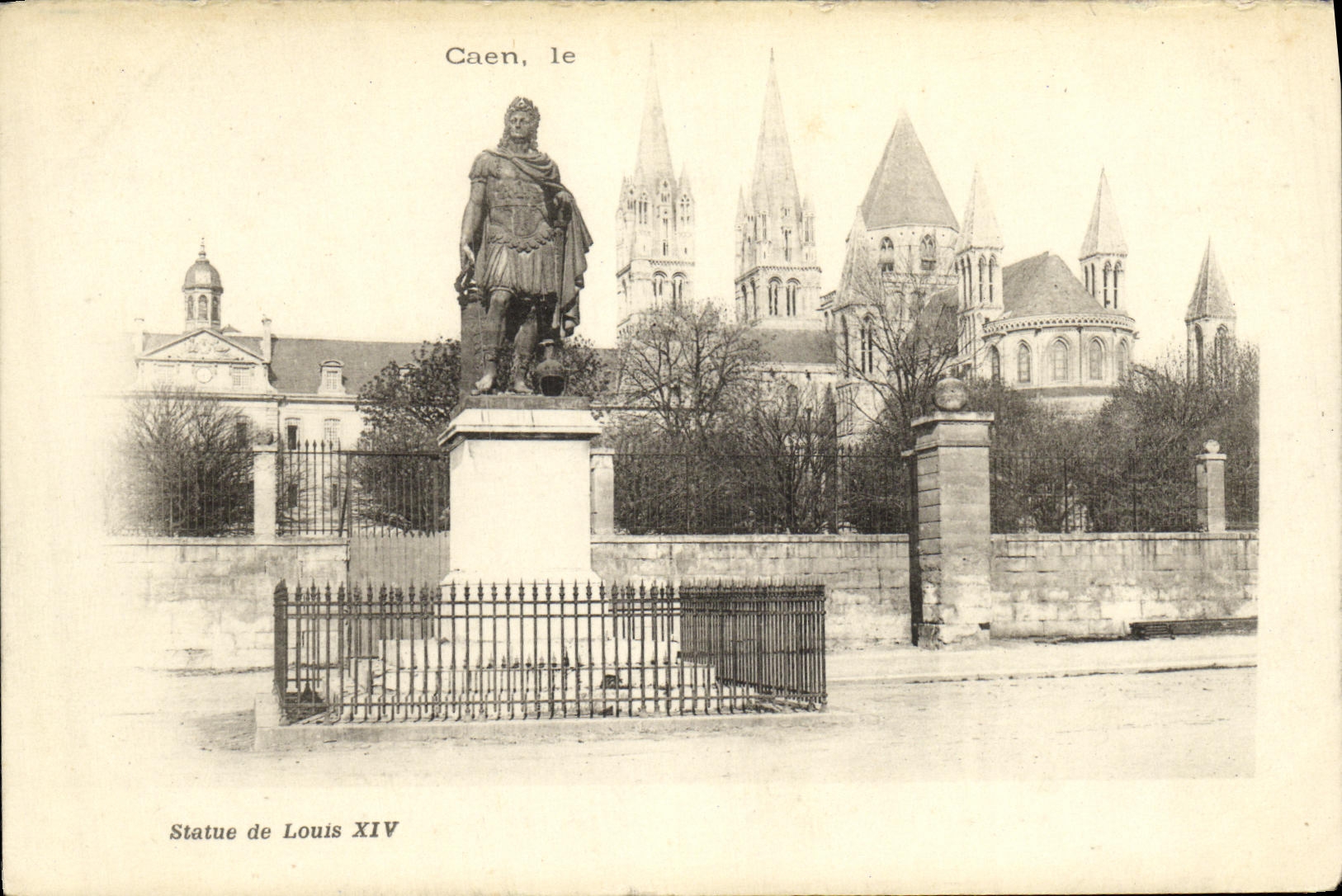 VINTAGE POSTCARD Caen the Statue of Louis XIV