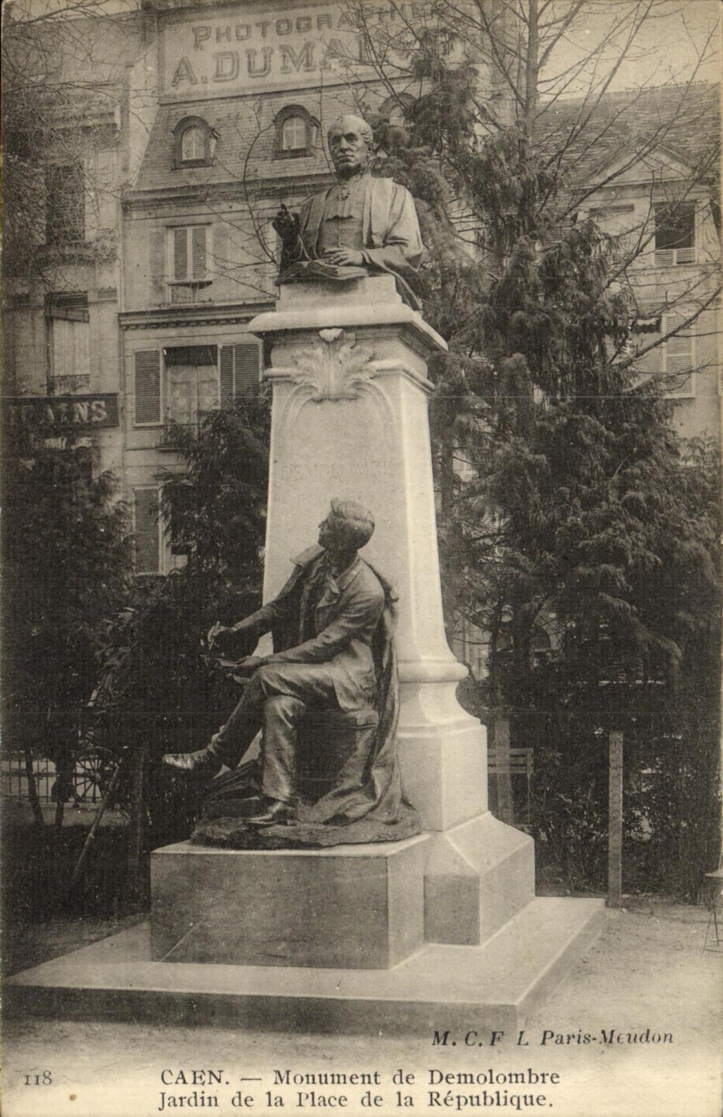 VINTAGE POSTCARD Caen Monument of Demolombre Garden of the place of the Republic