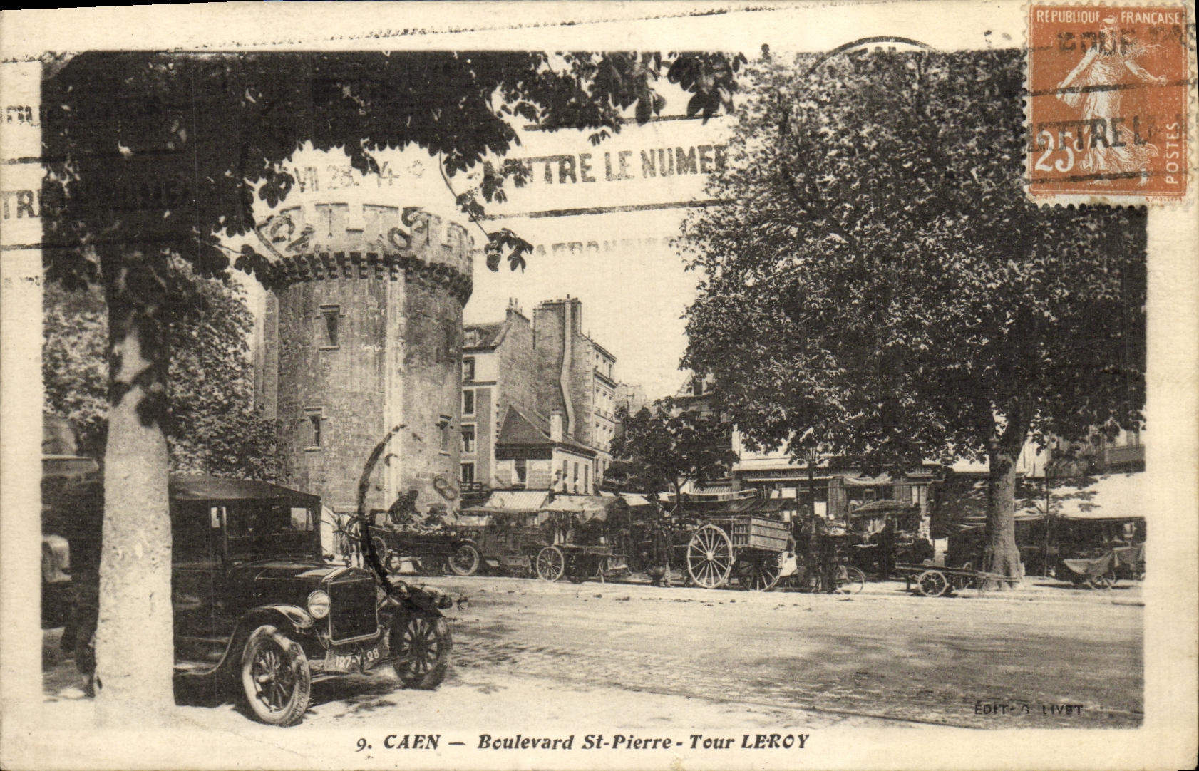 VINTAGE POSTCARD Caen Boulevard St Pierre Automobile Leroy Turn