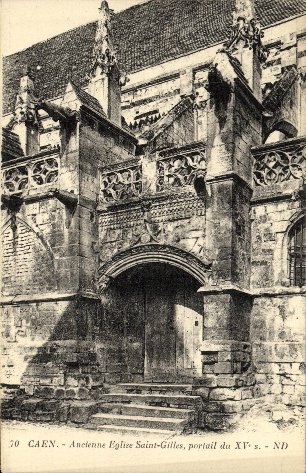 VINTAGE POSTCARD Caen Old Church Holy Gilles Gate of 15th