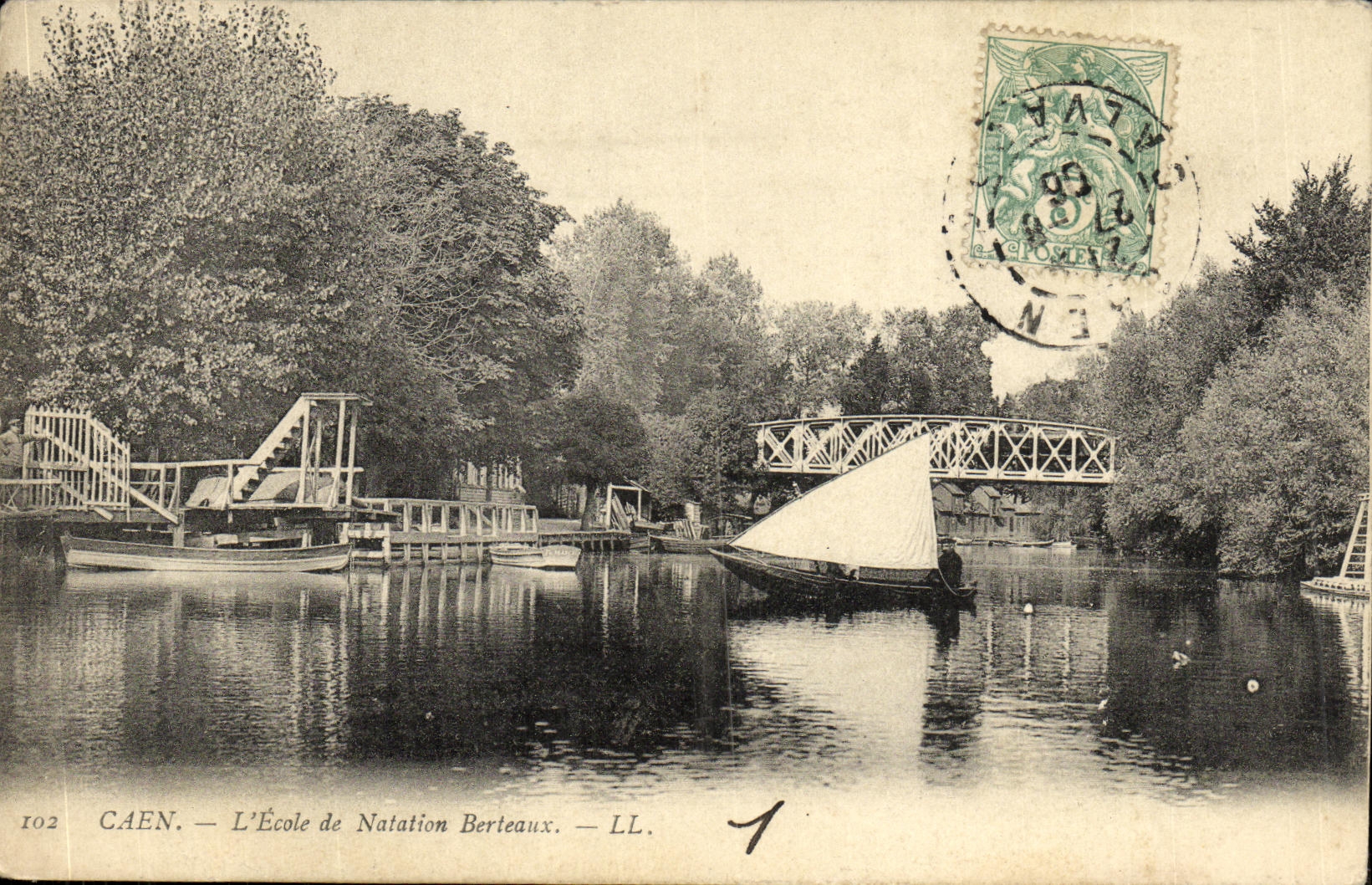 VINTAGE POSTCARD Caen L School of Berteaux Swimming