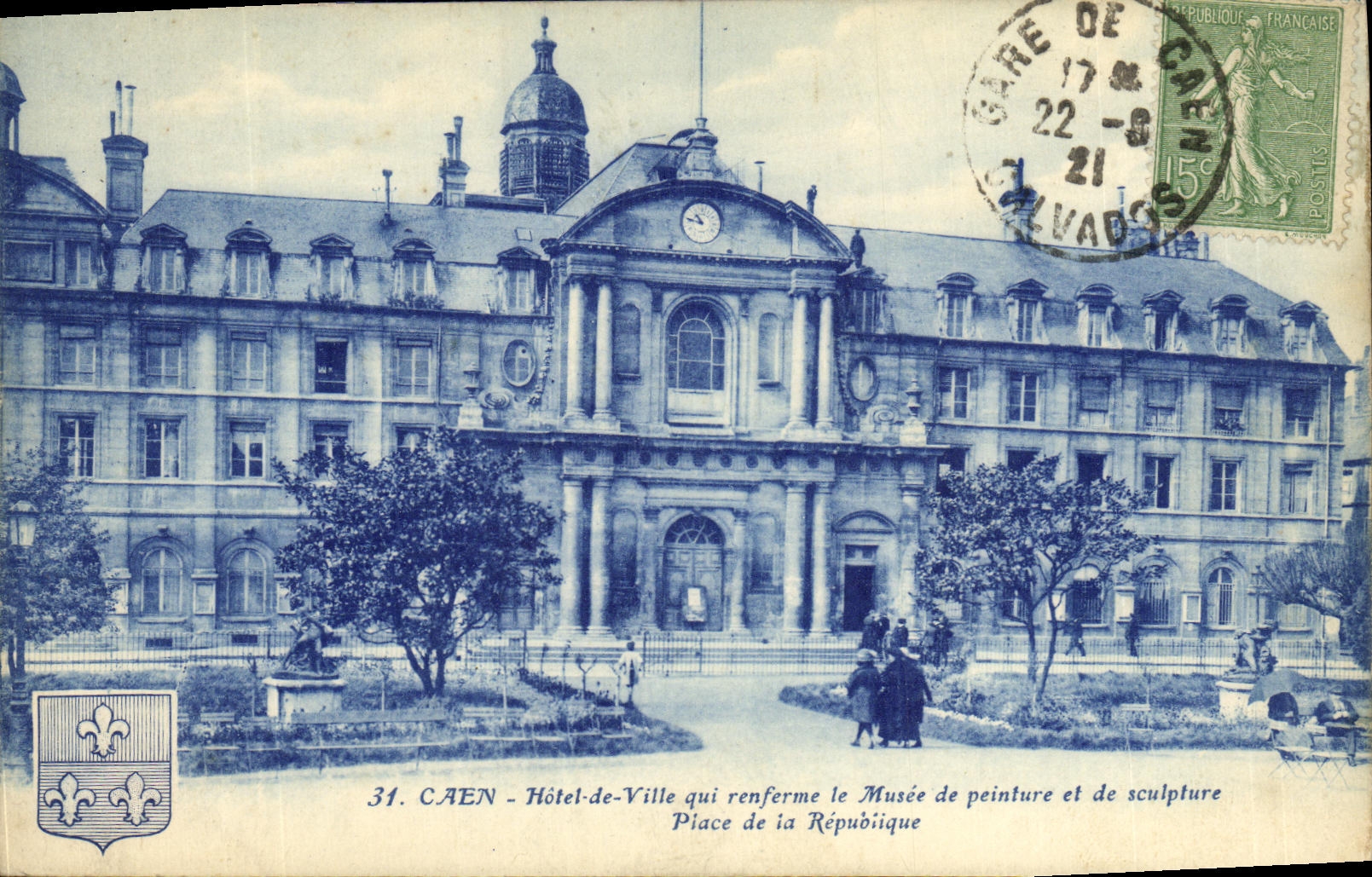 VINTAGE POSTCARD Caen Town hall Which Contains the museum of painting and sculpture