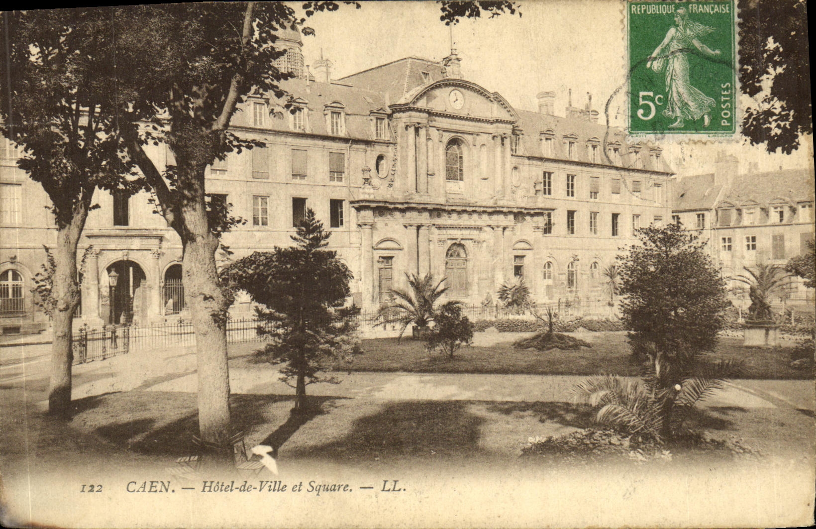 VINTAGE POSTCARD Caen Town hall and Public garden