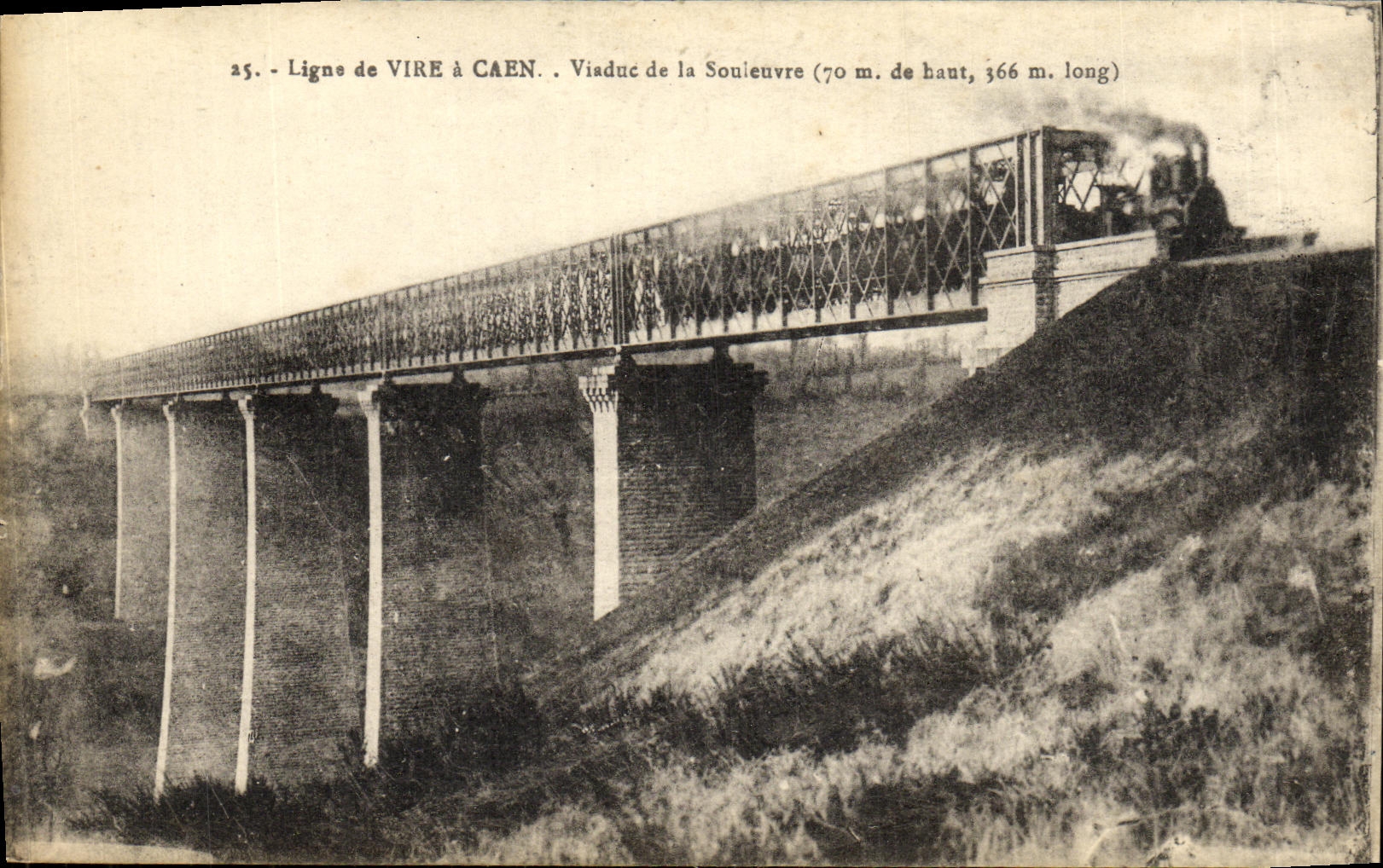 VINTAGE POSTCARD Caen Viaduc of Transfers has Caen Souleuvre Train