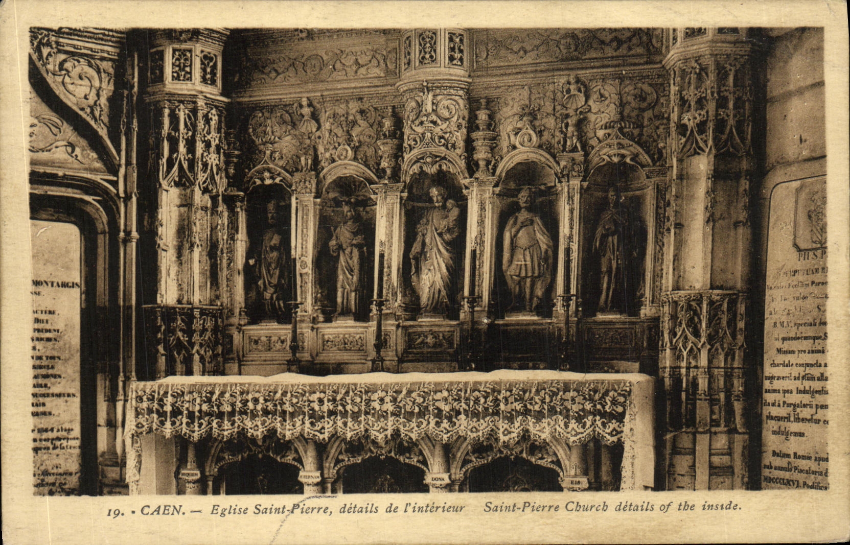 VINTAGE POSTCARD Caen Church Saint Pierre Details of L Interior