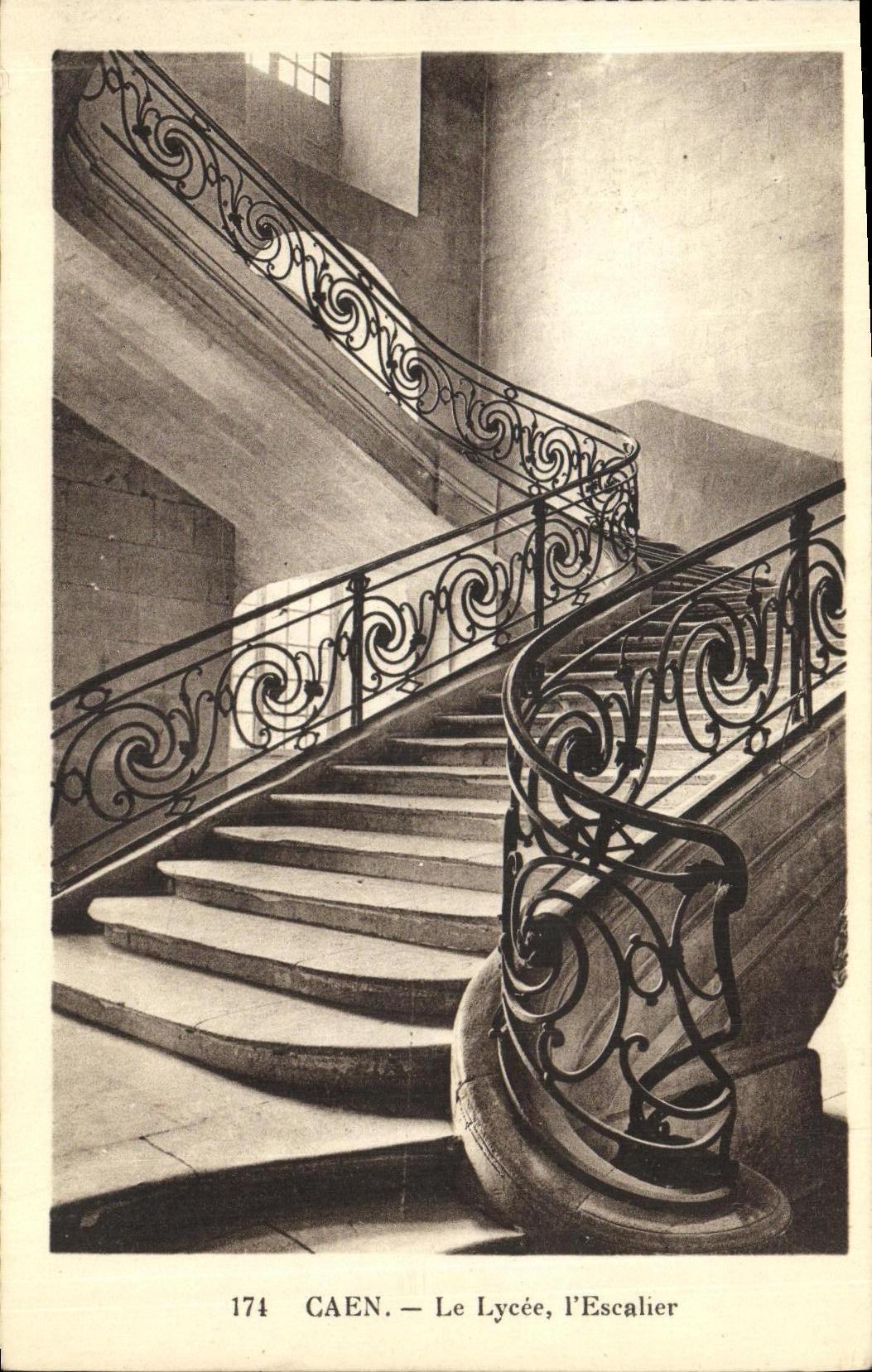 VINTAGE POSTCARD Caen the College L Staircase