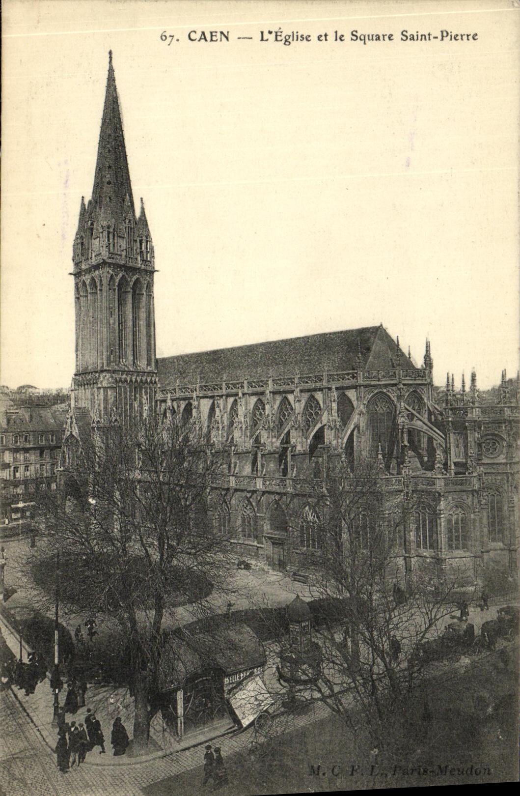 VINTAGE POSTCARD Caen L Church and the Public garden Saint Pierre