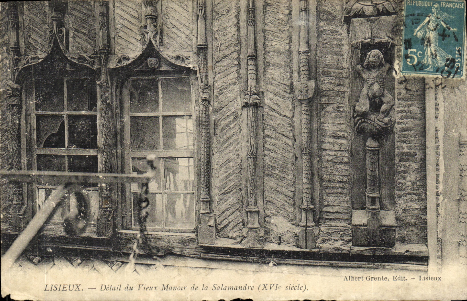 VINTAGE POSTCARD Lisieux Detail of the Old manor of the Salamander