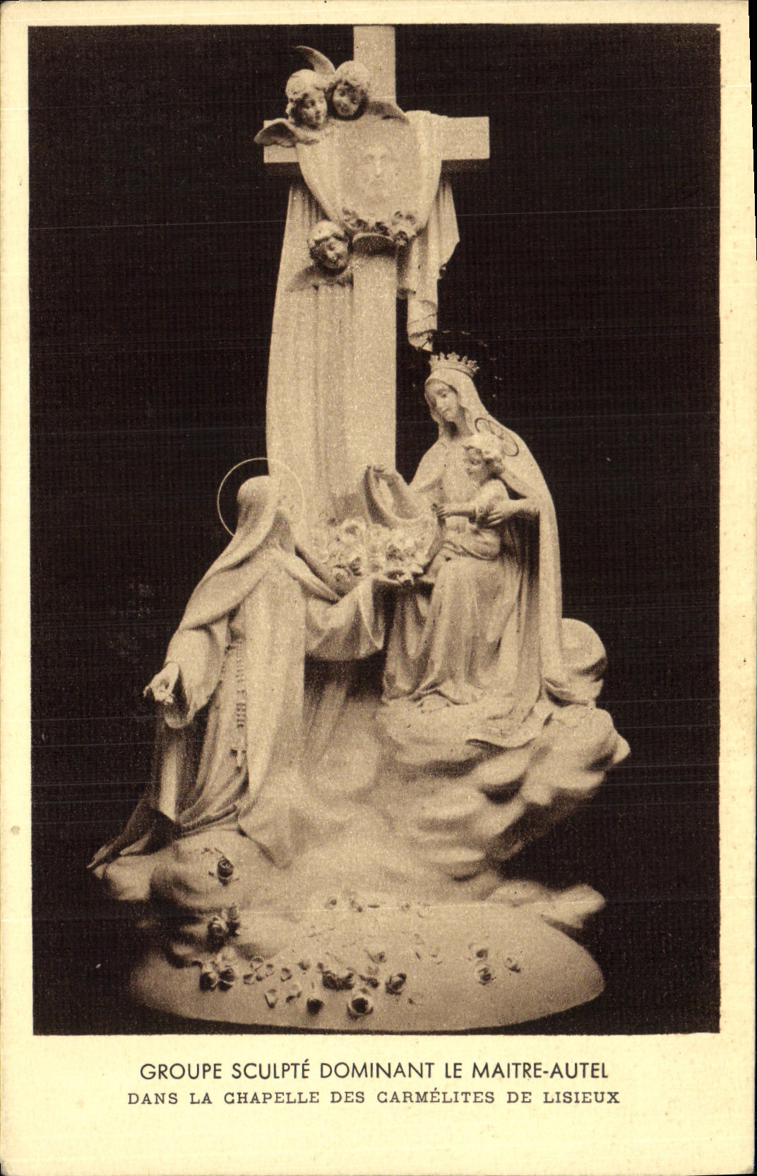 VINTAGE POSTCARD Lisieux Groupe carves dominating the Master furnace bridge in the vault of the Carmelite nuns of Lisieux