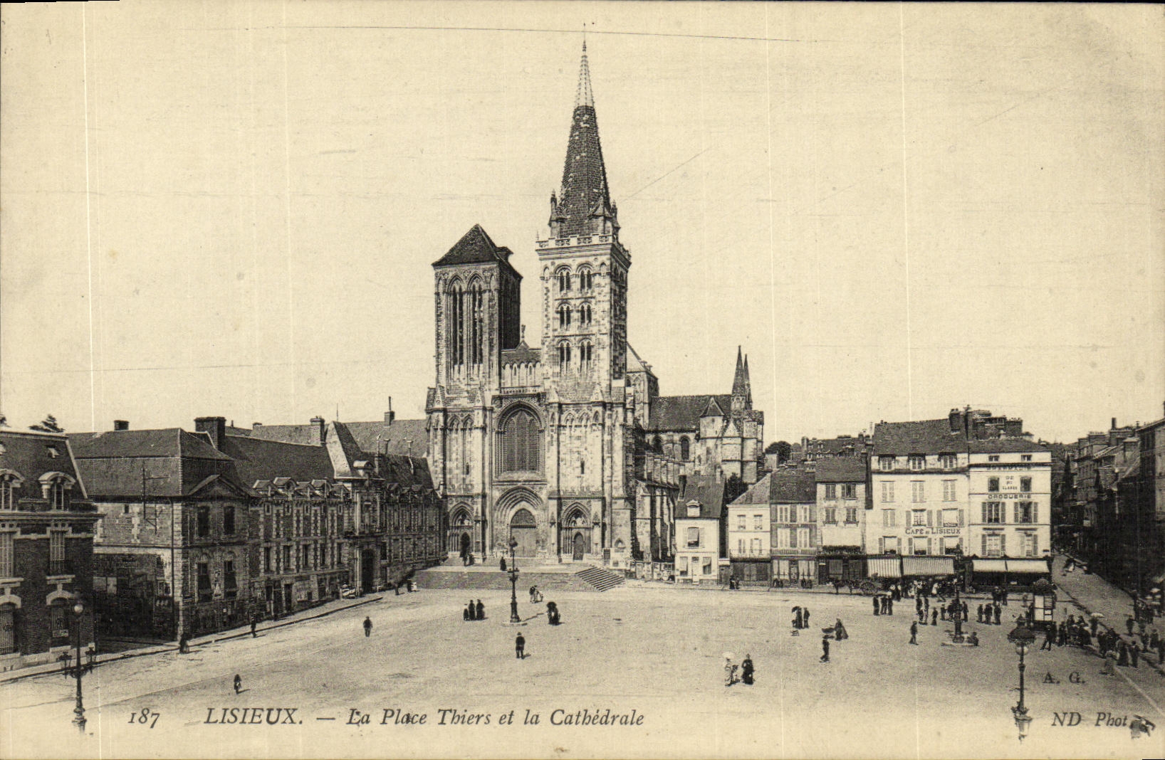 VINTAGE POSTCARD Lisieux Places Thiers And the Cathedral