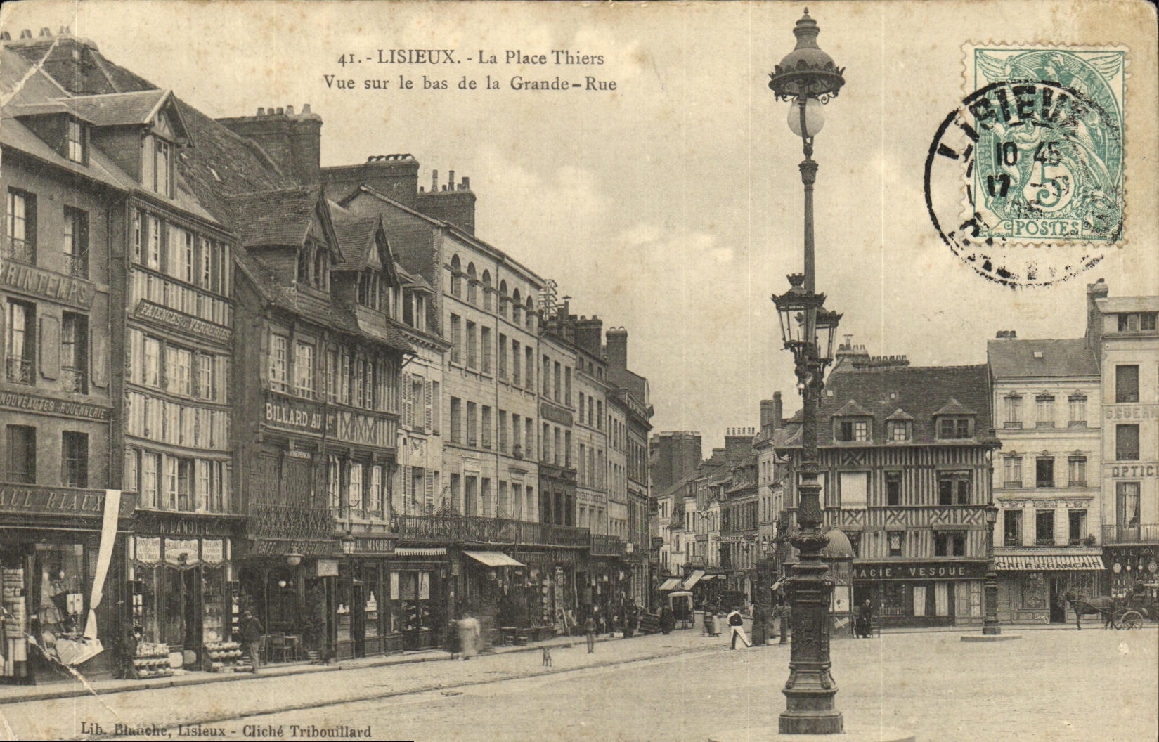 VINTAGE POSTCARD Lisieux the Theirs Place Seen On the Bottom of Main street