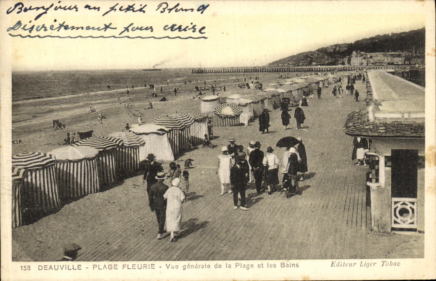 VINTAGE POSTCARD Deauville Beach Flowered View of the Beach and les Bains