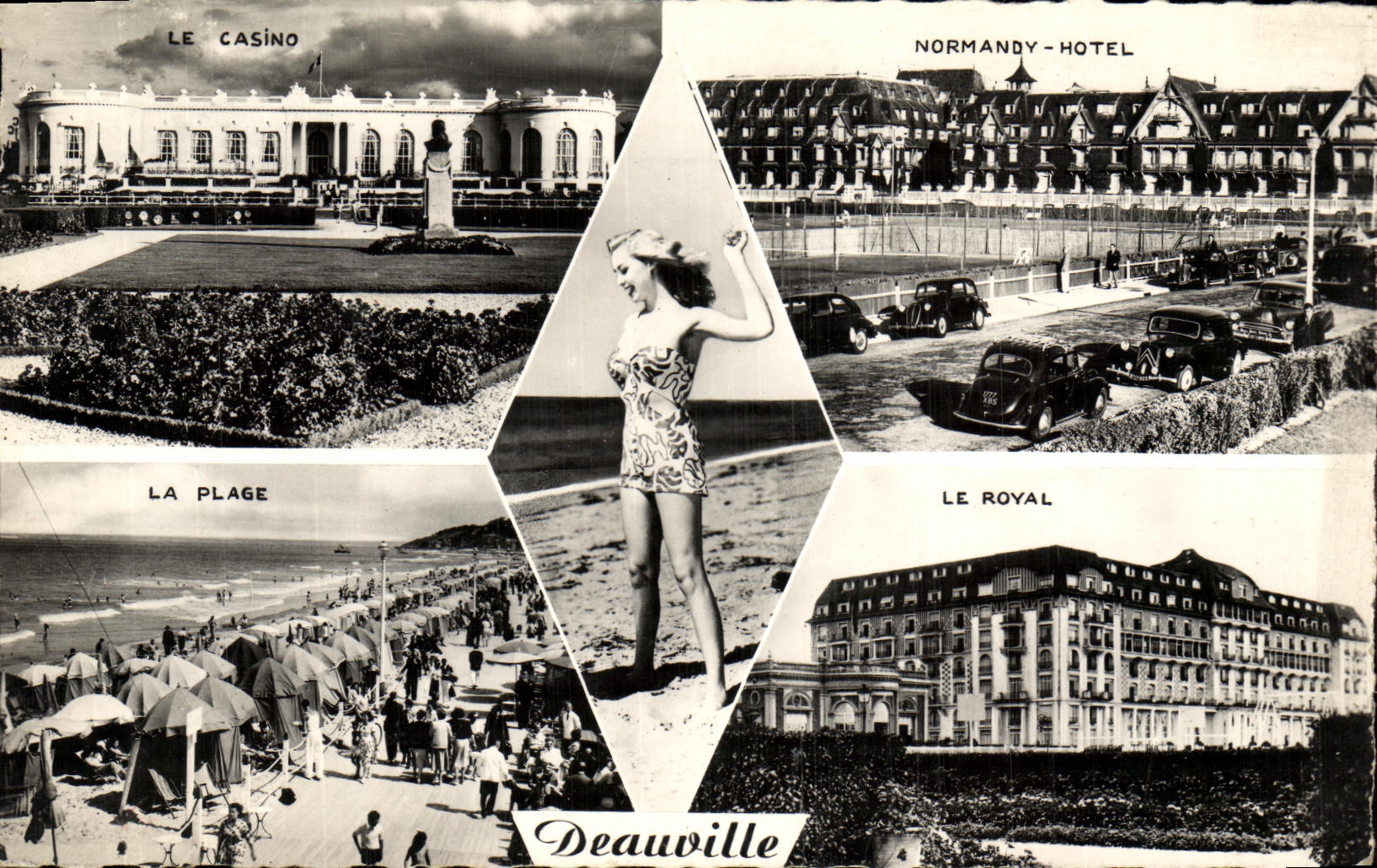 VINTAGE POSTCARD Deauville the casino Normandy Hotel the beach the Royal one