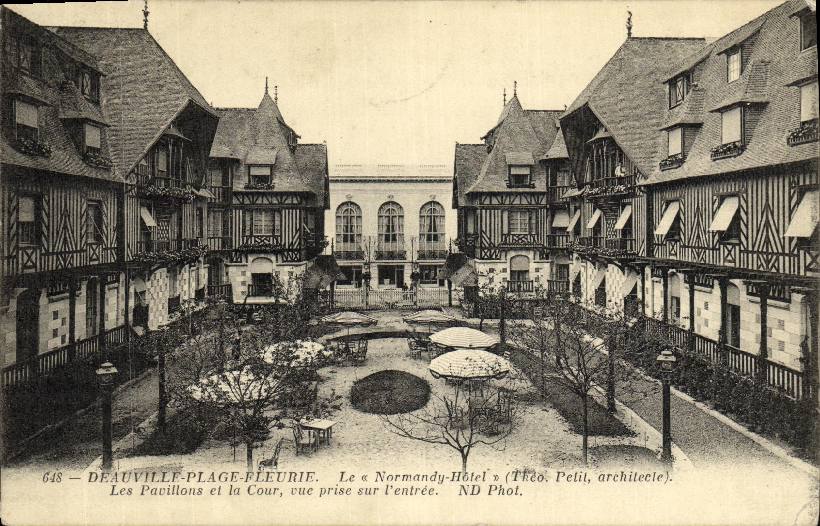 VINTAGE POSTCARD Deauville Beach Flowered Normandy Hotel houses and court seen from on L entered