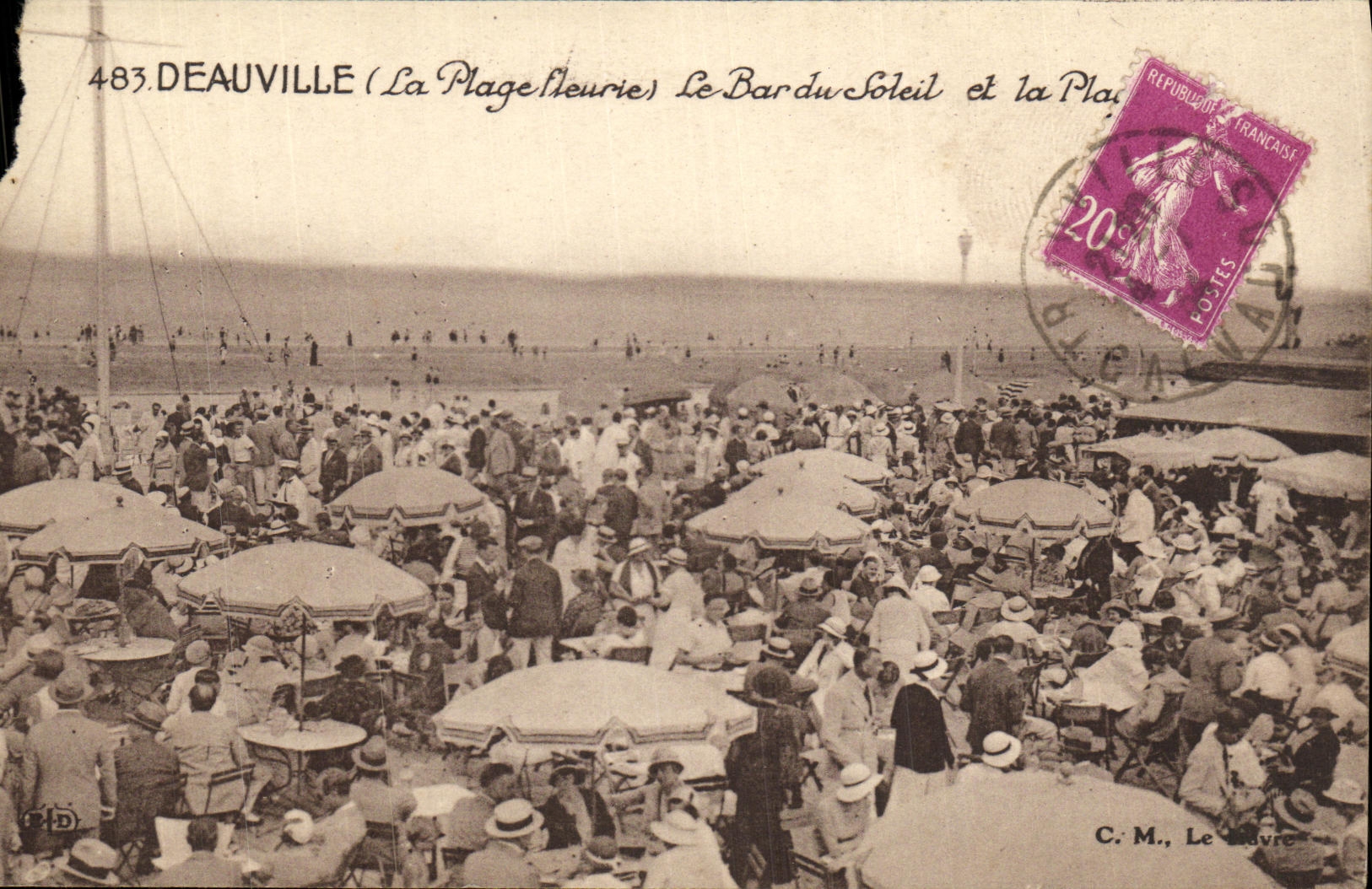 VINTAGE POSTCARD Deauville the Flowered Beach the bar of the sun and the beach