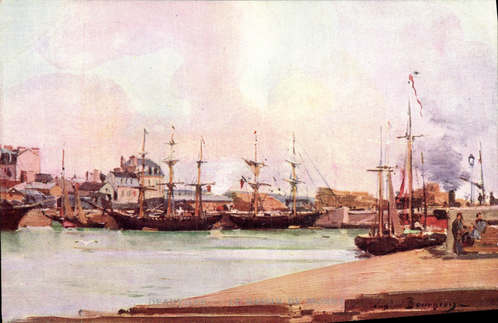 VINTAGE POSTCARD Deauville the basin of Monrny Boat