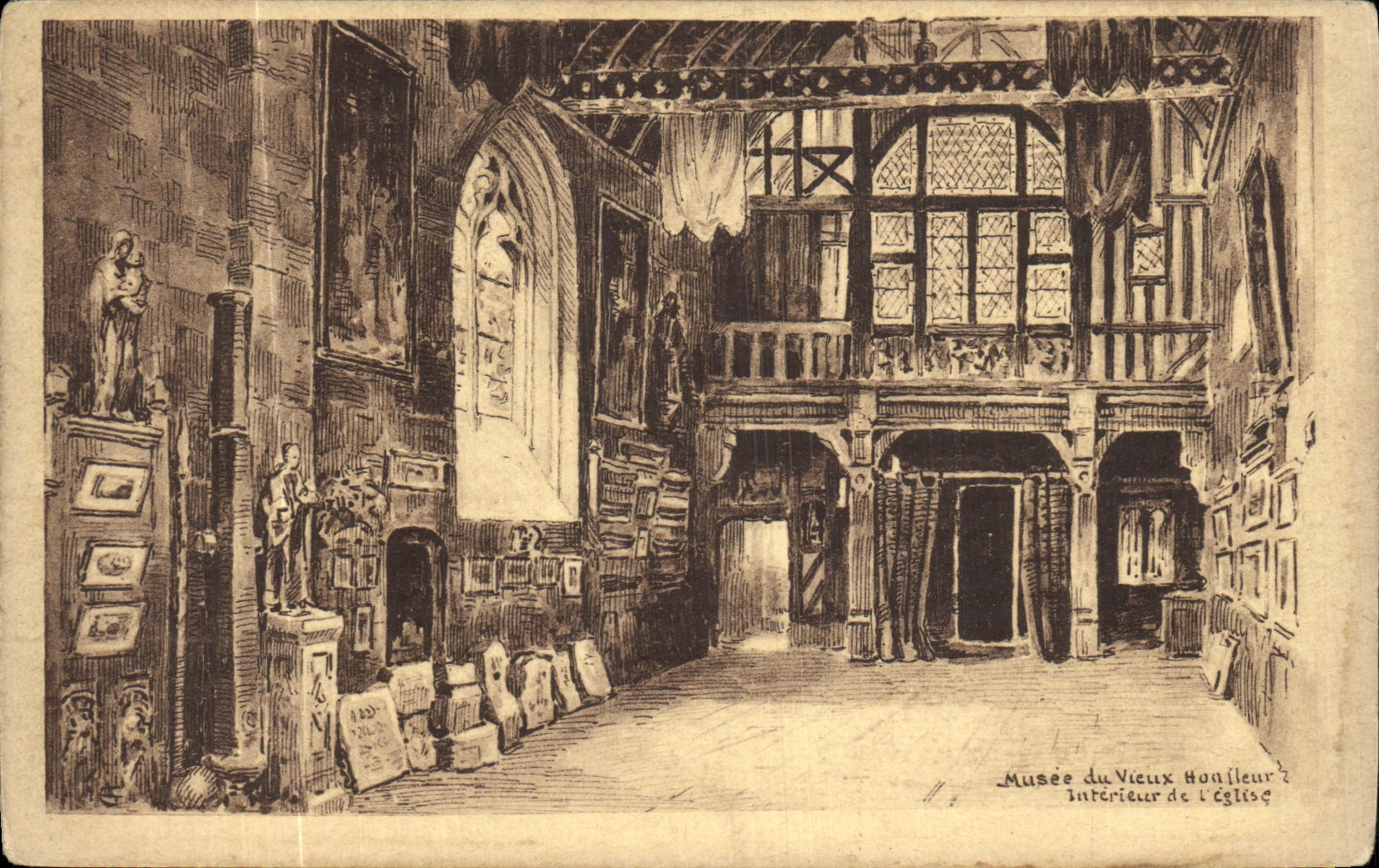 VINTAGE POSTCARD Interior Honfleur of L Church
