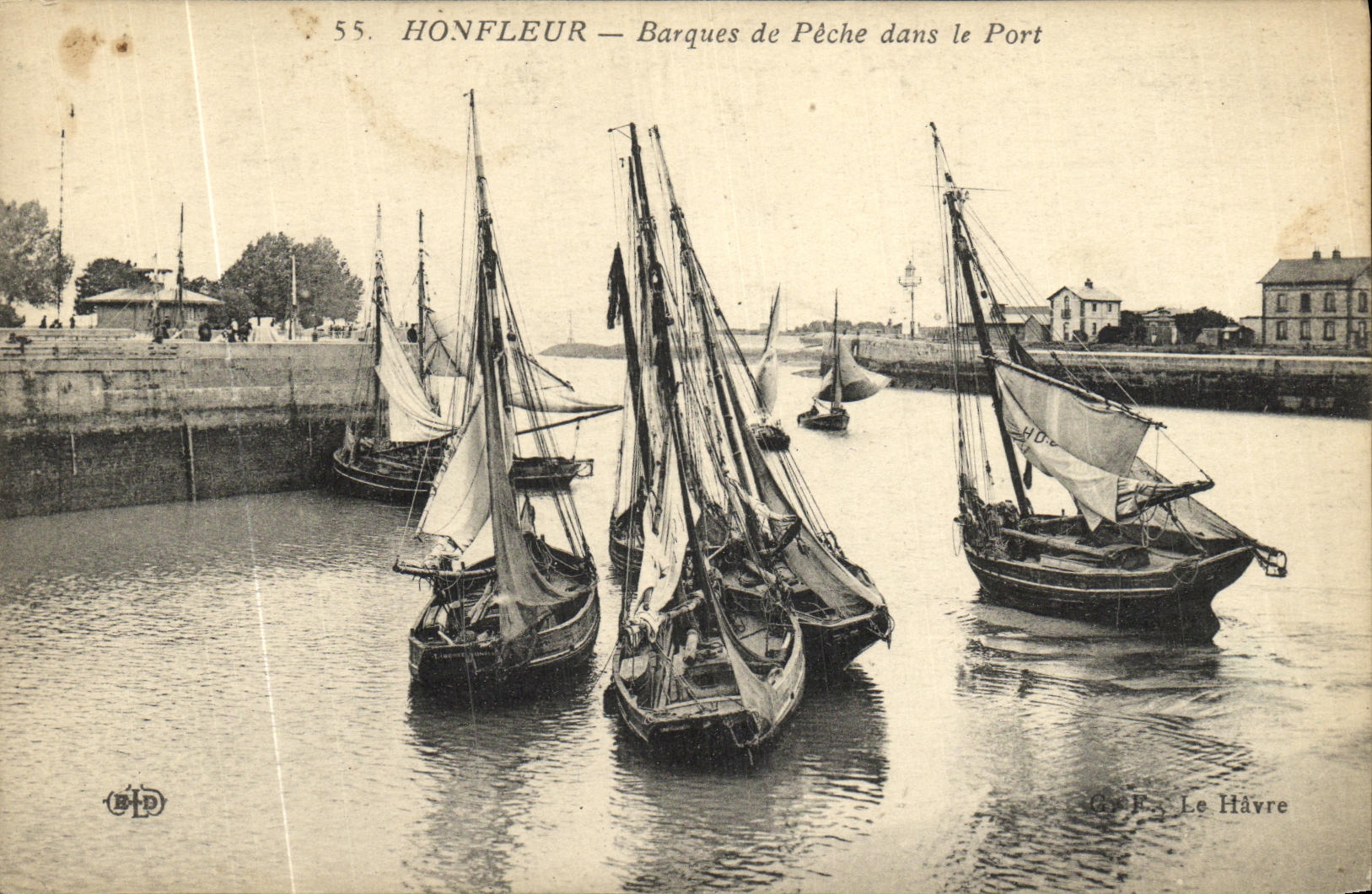 VINTAGE POSTCARD Honfleur Small fishing boats in the Port Boats