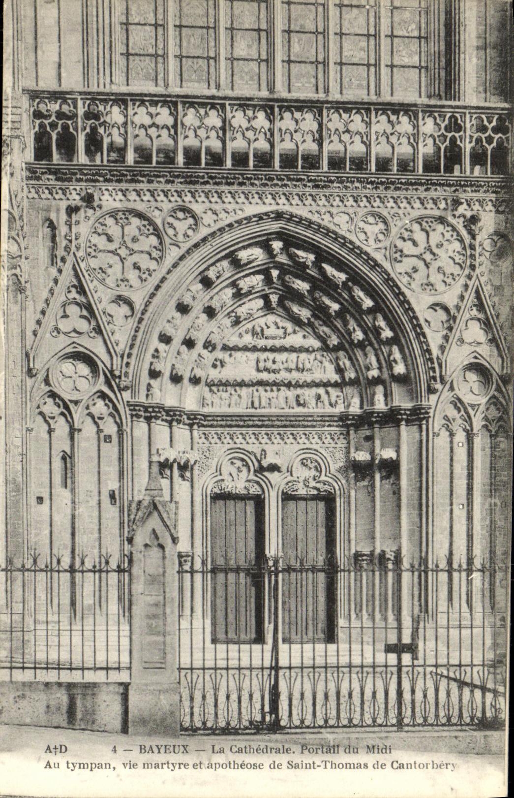 POSTAL Bayeux de la VENDIMIA la puerta de la catedral del sur