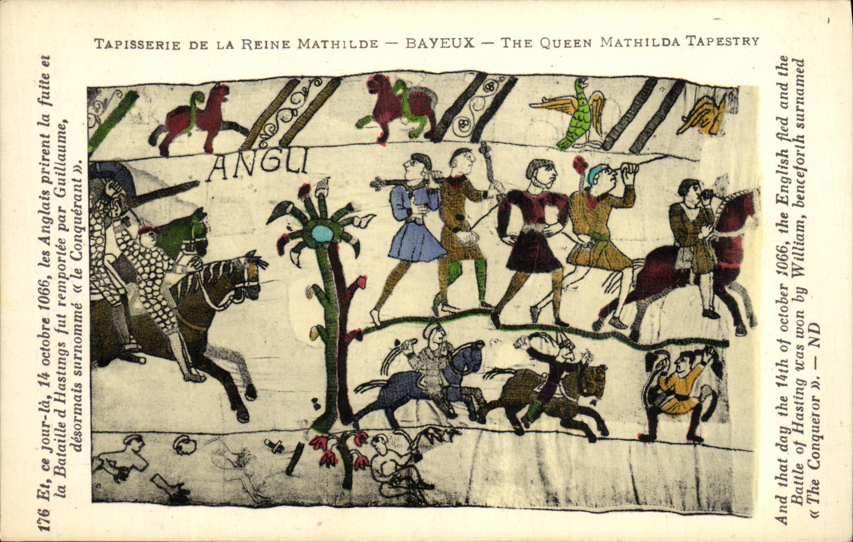 La POSTAL Bayeux TApisserie de la VENDIMIA de la reina de Matilde lucha D Hastings