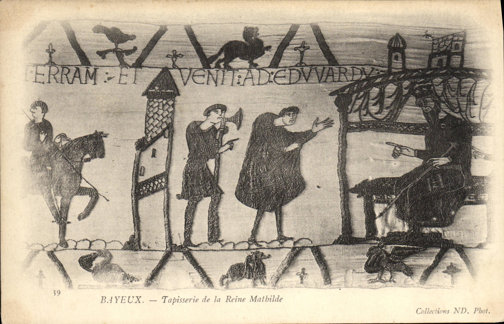 Tapiceria de Bayeux de la POSTAL de la VENDIMIA de la reina de Matilde