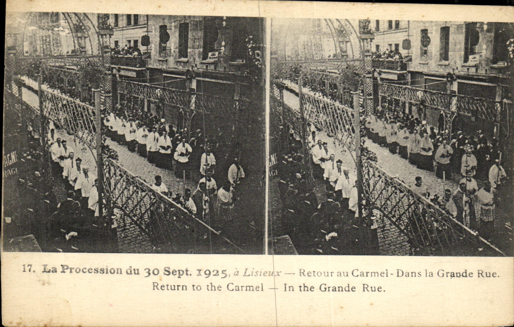 POSTAL Lisieux de la VENDIMIA la procesion de la vuelta del 30 de septiembre de 1925 del carmel en calle principal
