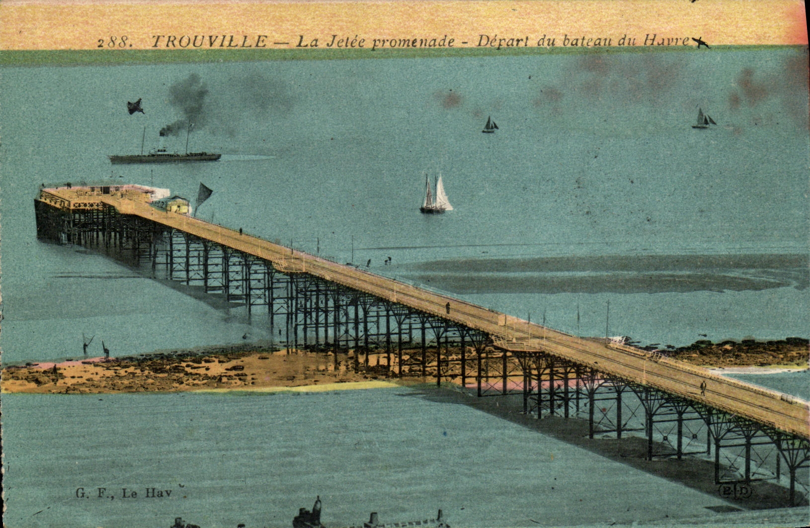 POSTAL Trouville de la VENDIMIA la salida de la caminata de los embarcaderos del barco de Le Havre