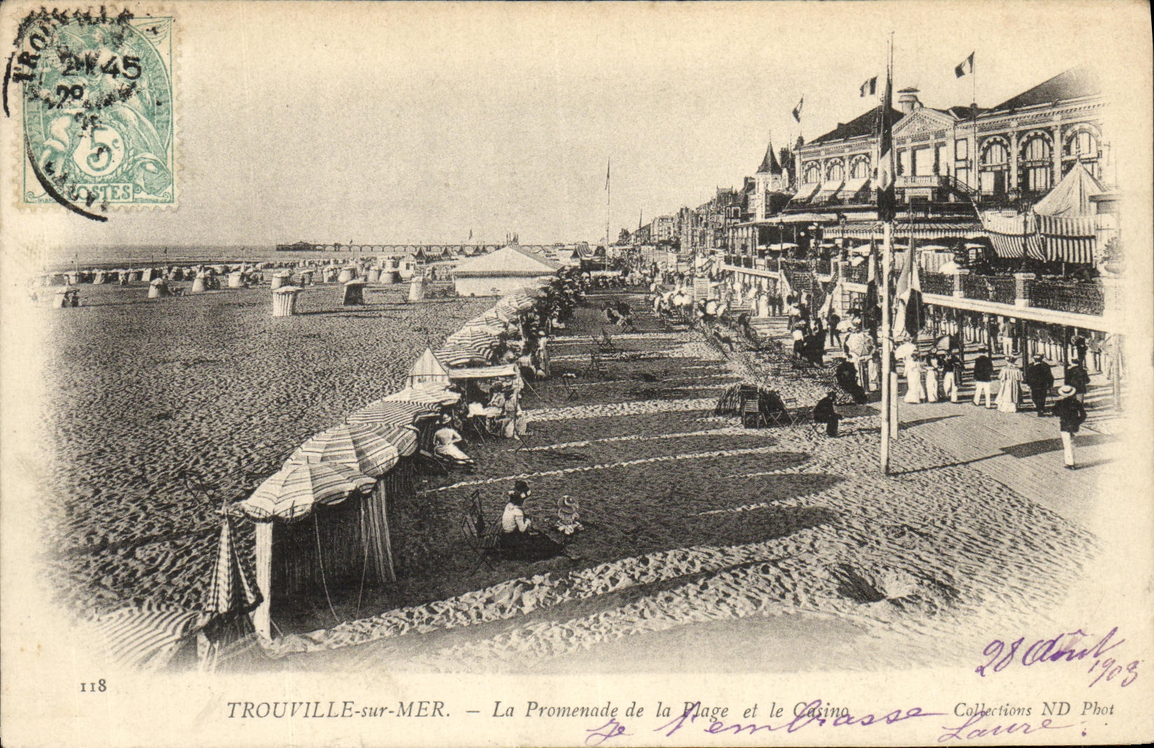 POSTAL Trouville de la VENDIMIA en el mar la caminata de la playa y del casino