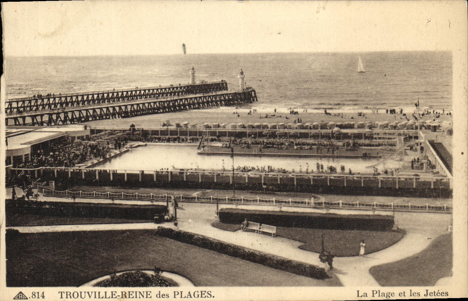 Reina de Trouville de la POSTAL de la VENDIMIA de las playas la playa y la piscina de los embarcaderos