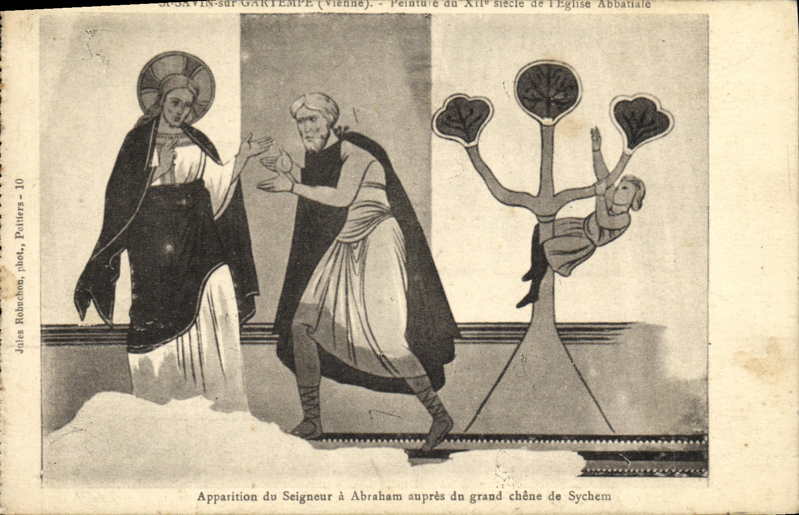 CPA St Savin sur Gartempe Peinture du 12eme de l eglise abbatiale Apparition du seigneur a Abraham aupres du grand chene