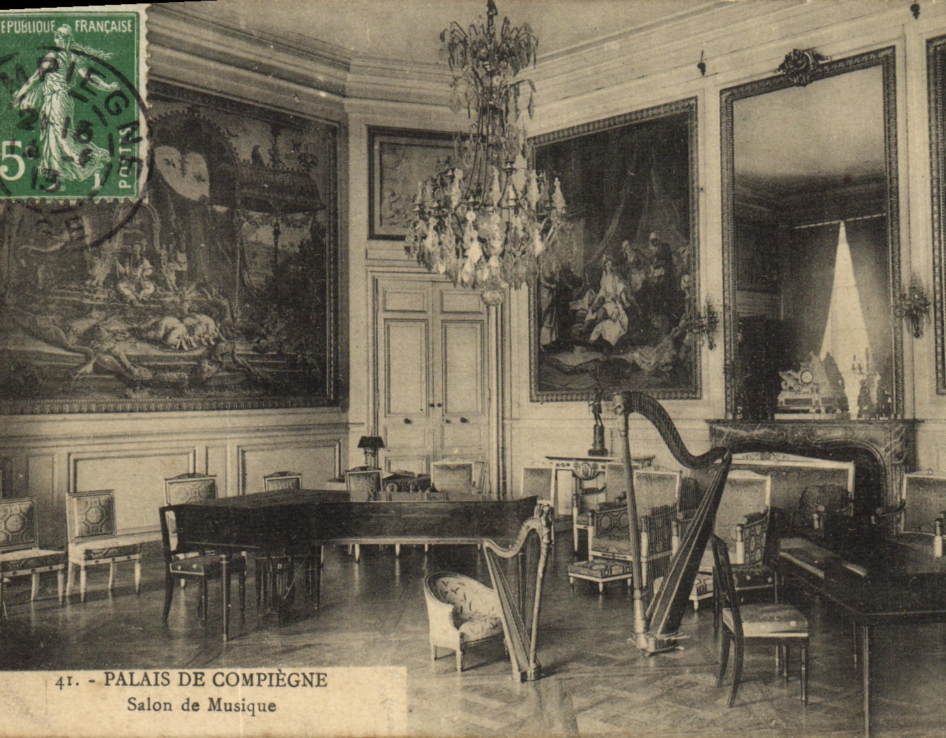 Sala de estar del paladar de Compiegne de la POSTAL de la VENDIMIA de la música