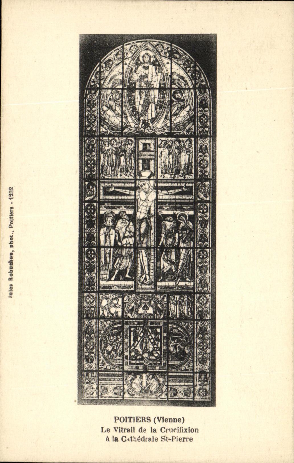 VINTAGE POSTCARD Poitiers Vitrall of the Crucifixion to the Cathedral St Pierre