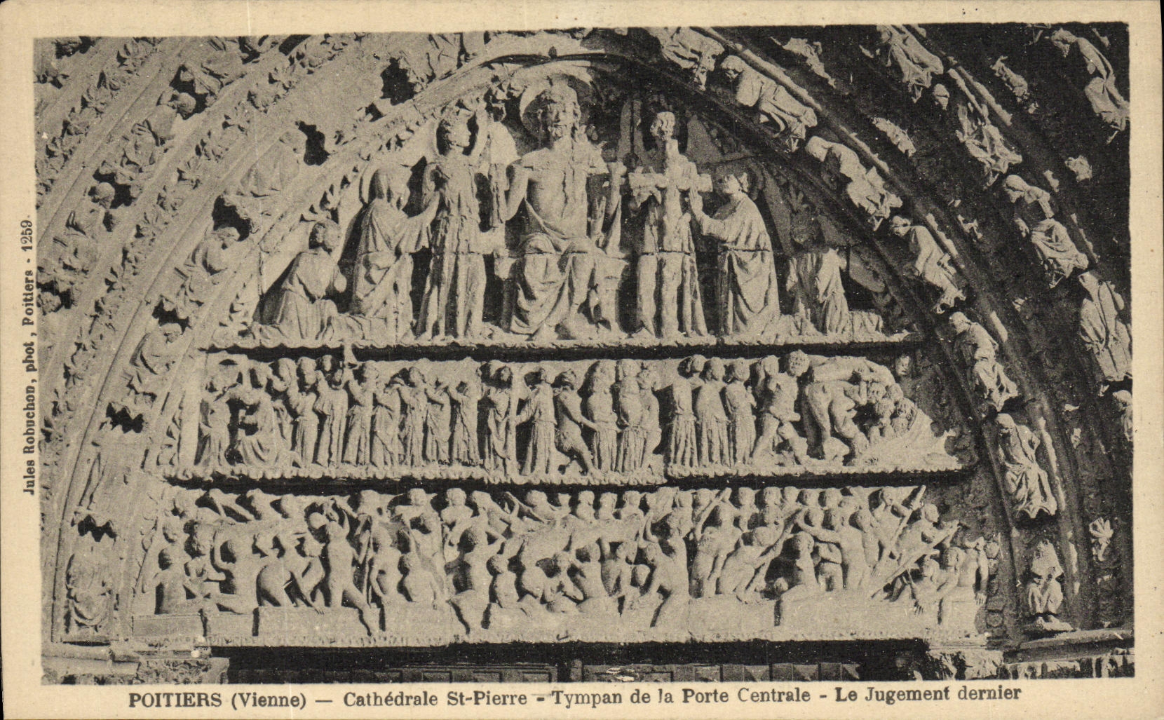 VINTAGE POSTCARD Poitiers Cathedral St Pierre Tympanum of the Central Gate the last judgment