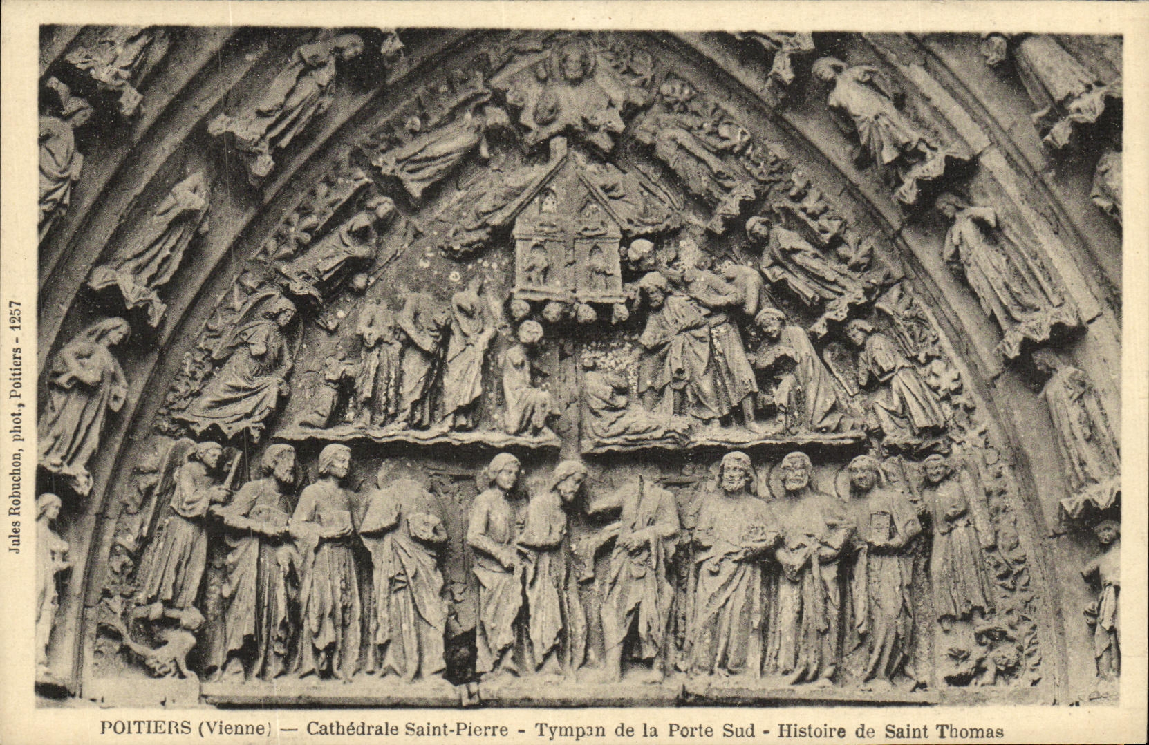 VINTAGE POSTCARD Poitiers Cathedral St Pierre Tympanum of the Central Gate History of Thomas Saint