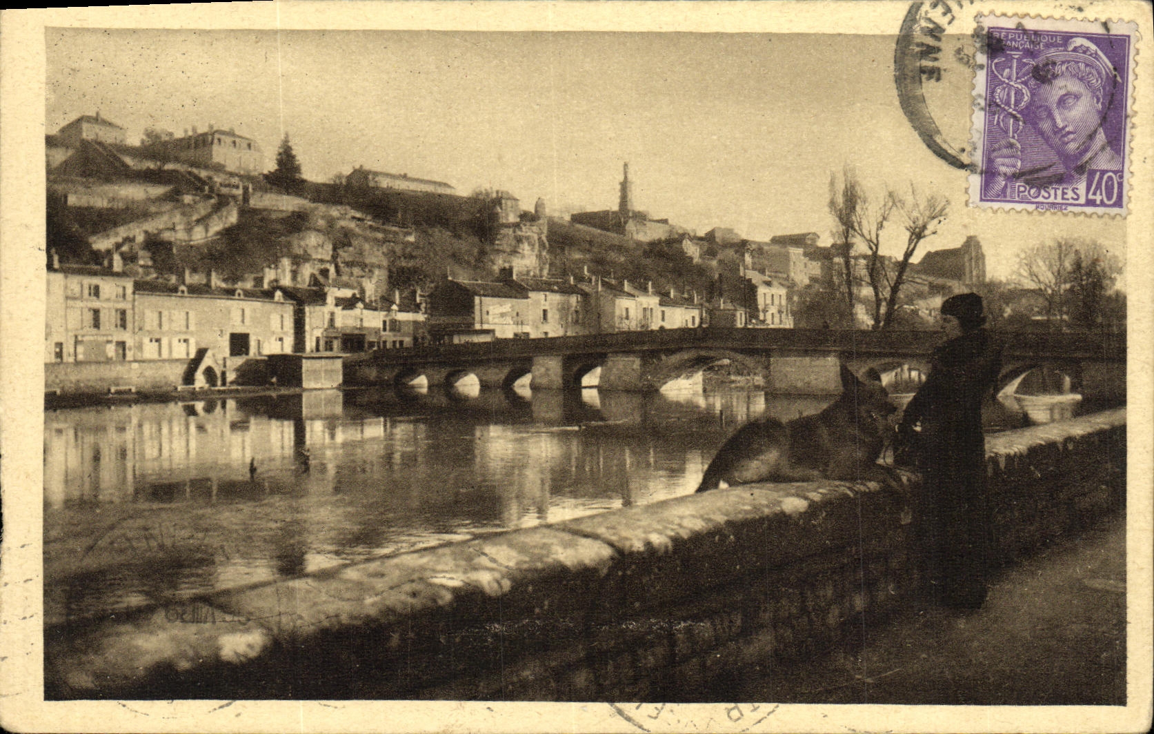 VINTAGE POSTCARD Poitiers the Joubert Bridge and Coteau of the Dunes Dog German Shepherd