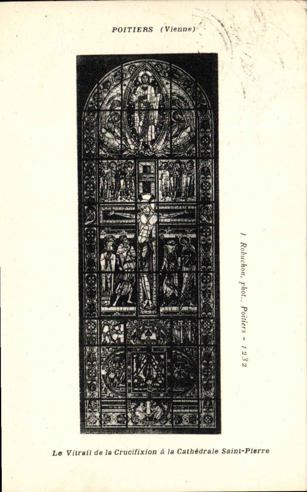 VINTAGE POSTCARD Poitiers the Stained glass of the Crucifixion to the Cathedral Saint Pierre