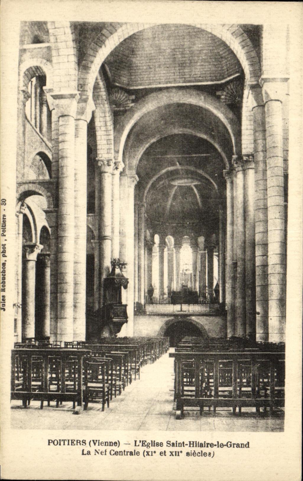 VINTAGE POSTCARD Poitiers L Church Holy Hilaire Large the Central Nave