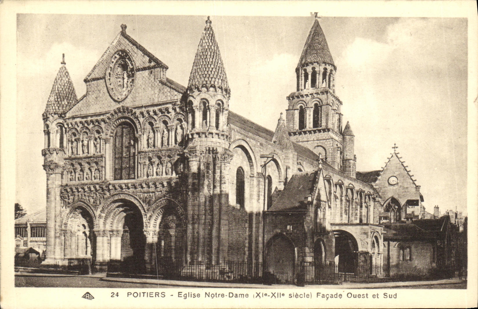 VINTAGE POSTCARD Poitiers Church Notre Dame Western and Southern Frontage