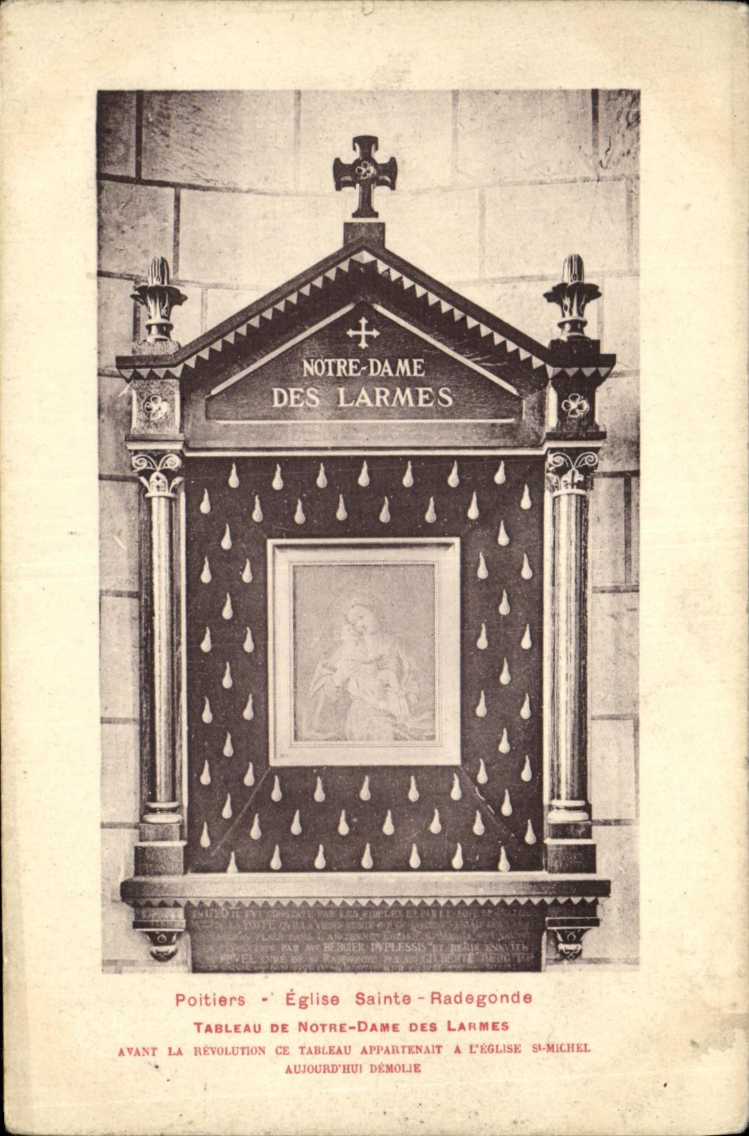 VINTAGE POSTCARD Poitiers Church Sainte Radegonde Table of Notre Dame of the tears