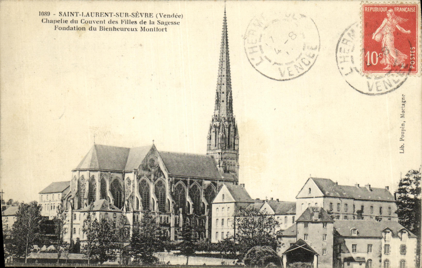 La POSTAL Saint Laurent de la VENDIMIA encendido separa L iglesia de Chapelie del convento de las muchachas