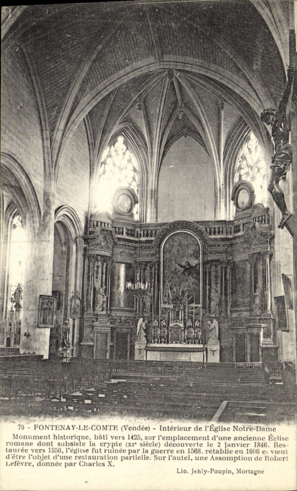 VINTAGE POSTCARD Fontenay the Count Interieur of L Notre Dame Church