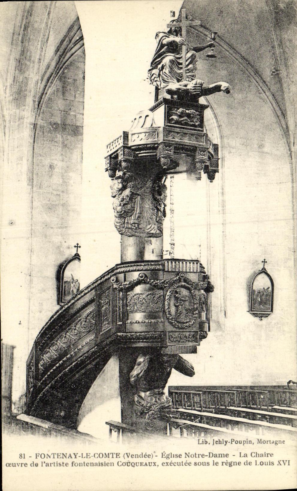 VINTAGE POSTCARD Fontenay the Count Eglise Notre Dame the pulpit