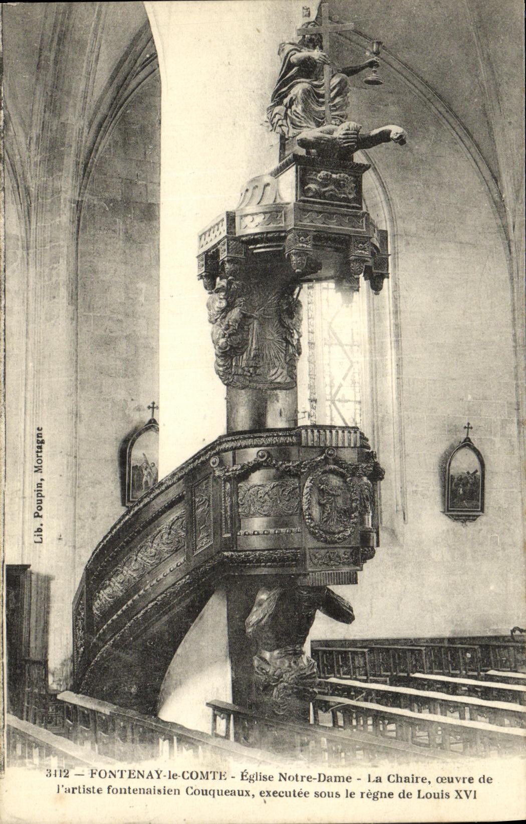 VINTAGE POSTCARD Fontenay the Count Eglise Notre Dame the pulpit