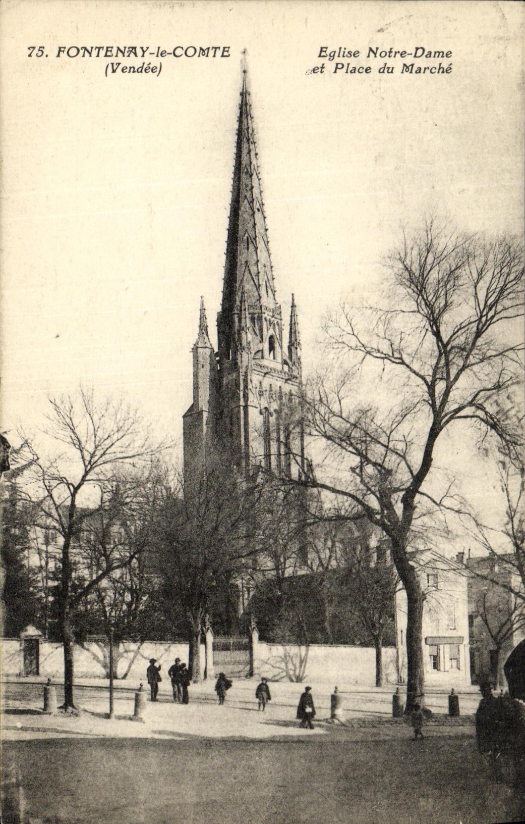 POSTAL Fontenay de la VENDIMIA la cuenta Eglise Notre Dame y lugar del mercado