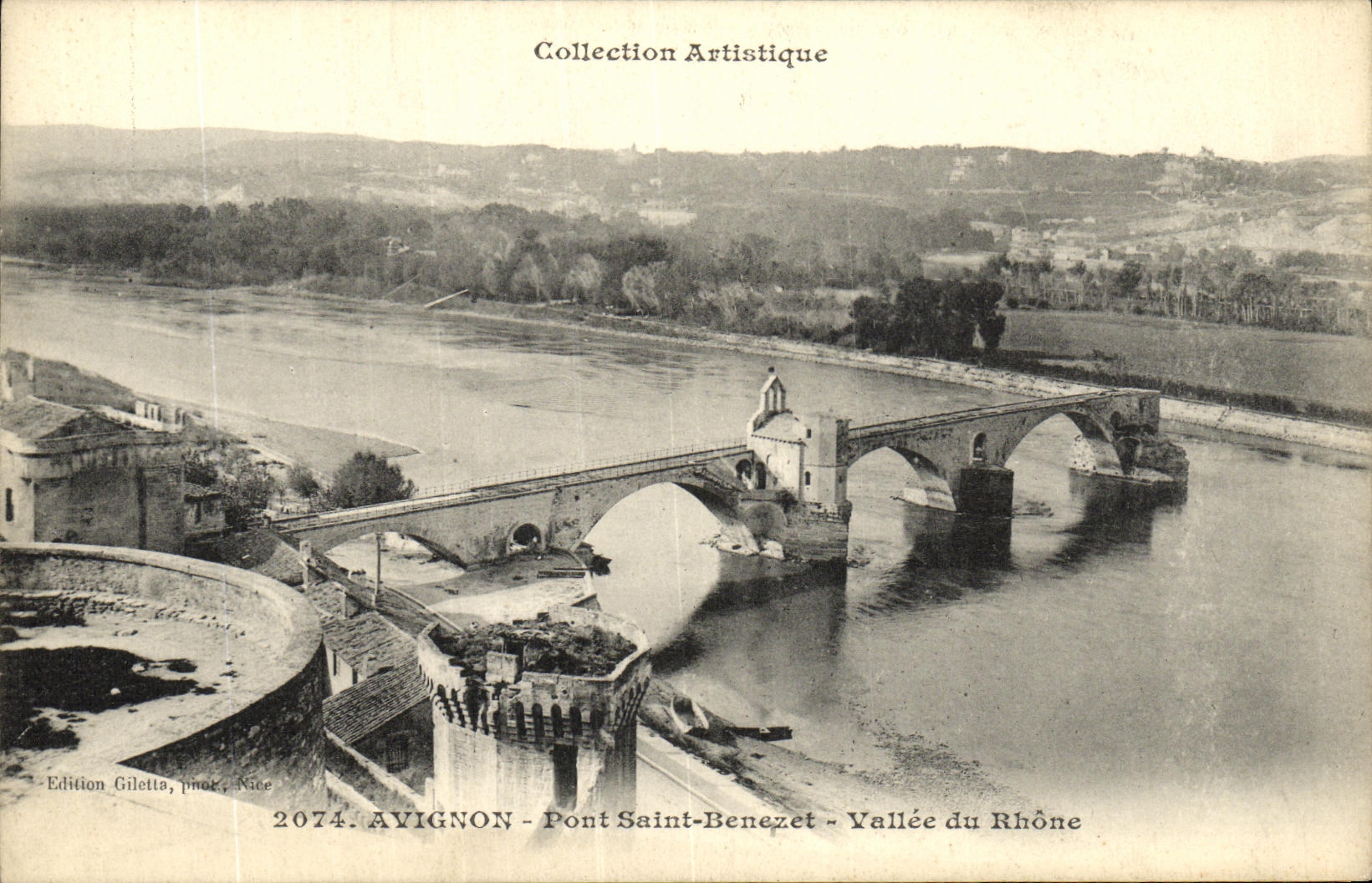 Valle santo de Benezet del puente de Avignon de la POSTAL de la VENDIMIA del Rhone
