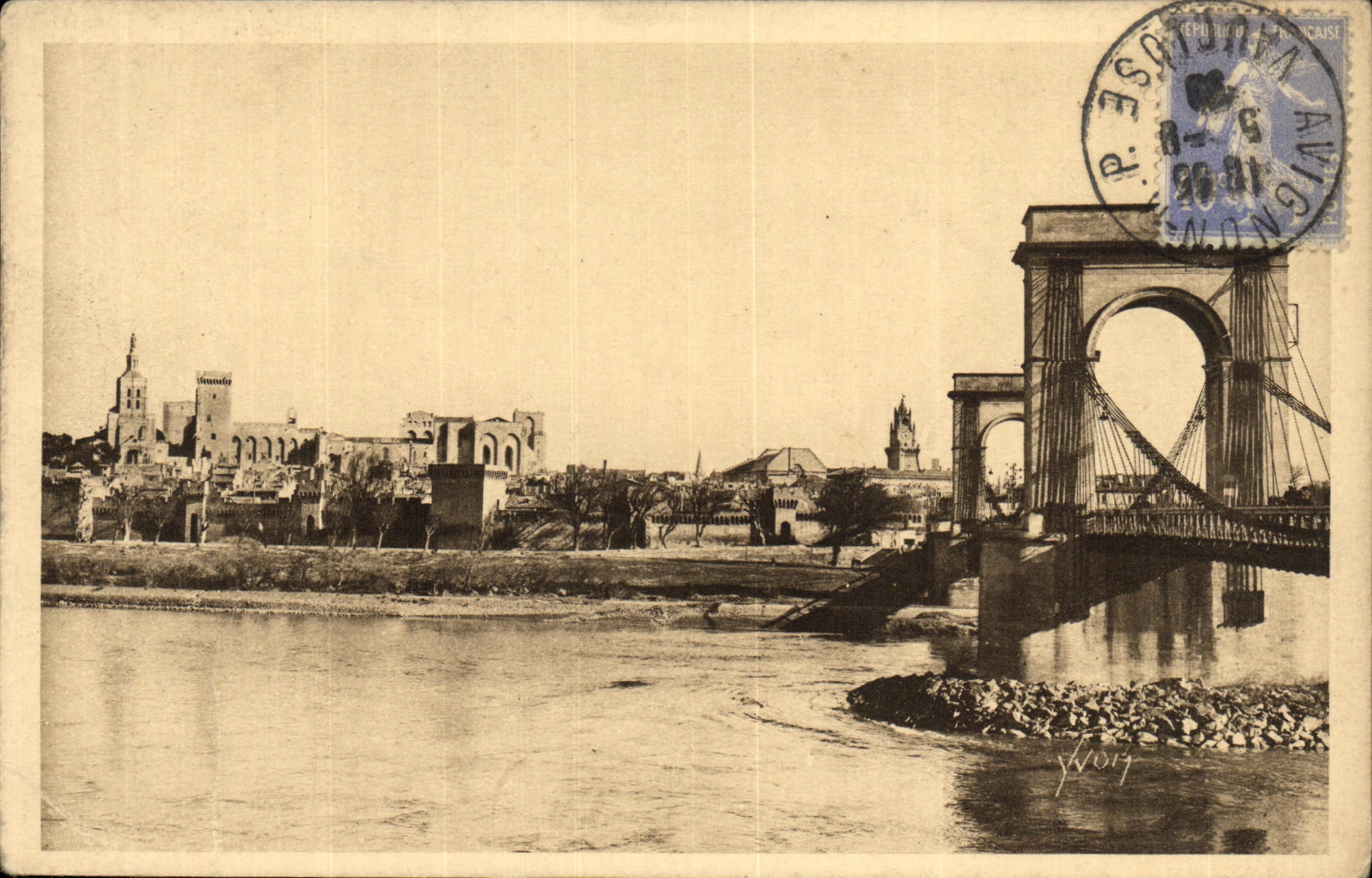 POSTAL Avignon de la VENDIMIA el puente suspendido