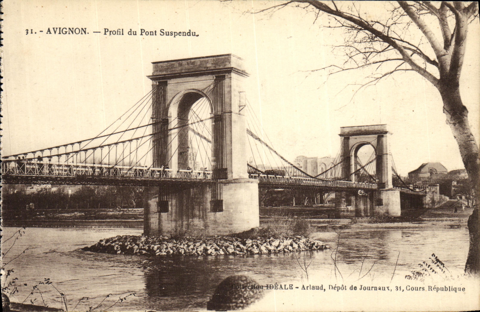 Perfil de Avignon de la POSTAL de la VENDIMIA del puente suspendido