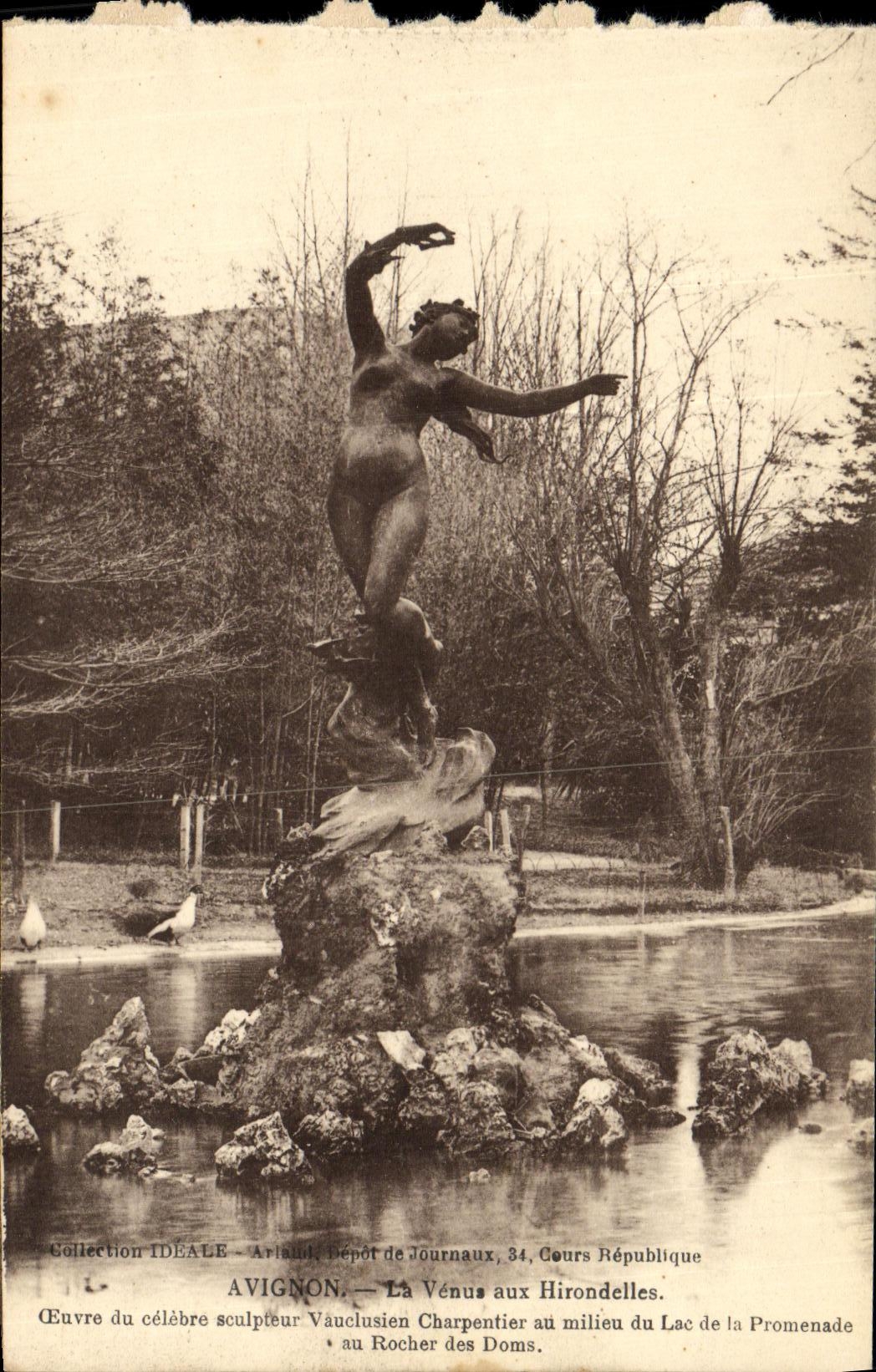 La POSTAL Avignon de la VENDIMIA viene al lago carpenter de los tragos de la caminata a la roca de Doms
