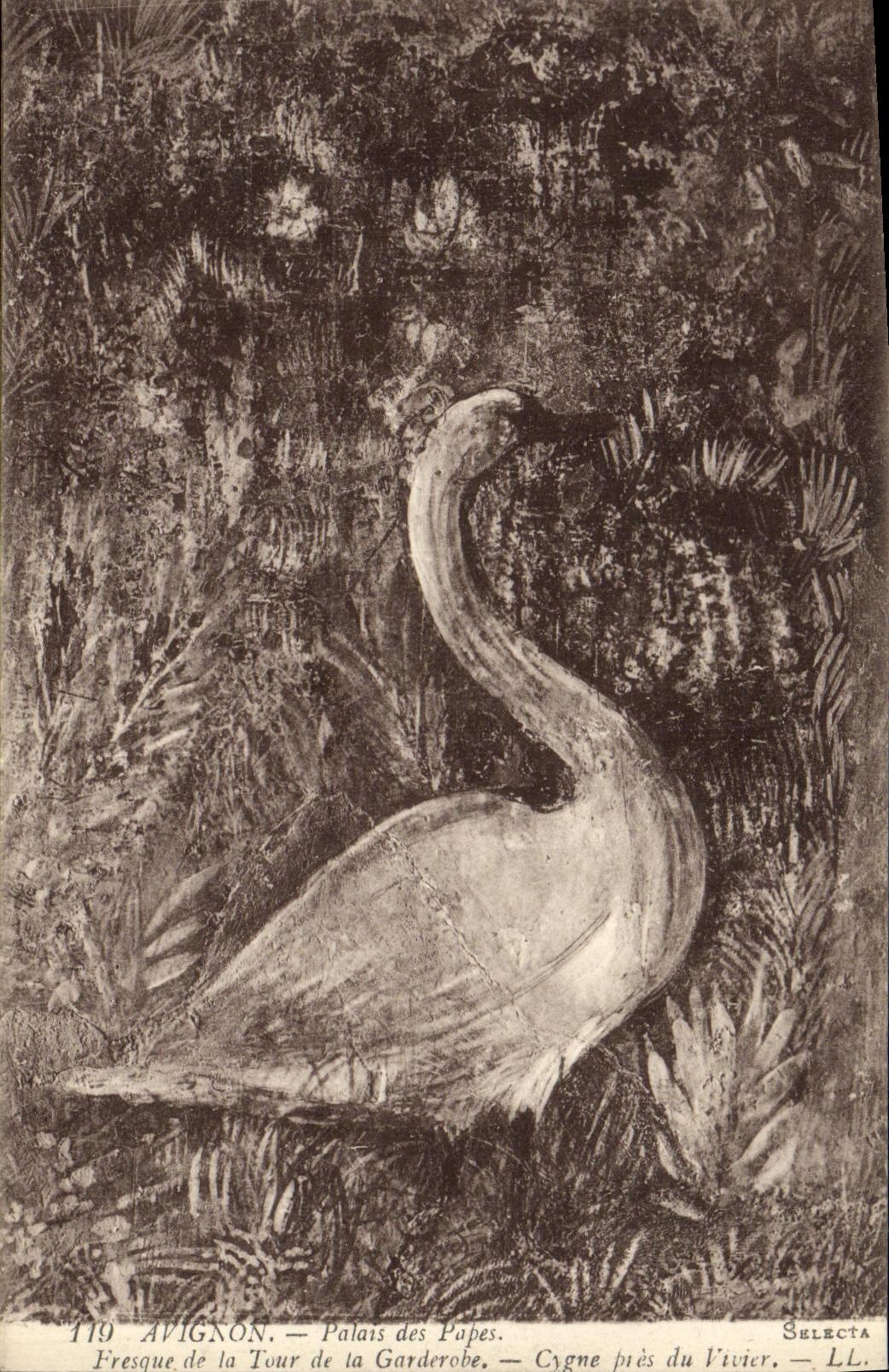 Paladar de Avignon de la POSTAL de la VENDIMIA de los papas Fresco de la torre del cisne de Garderobe cerca de la charca de pescados