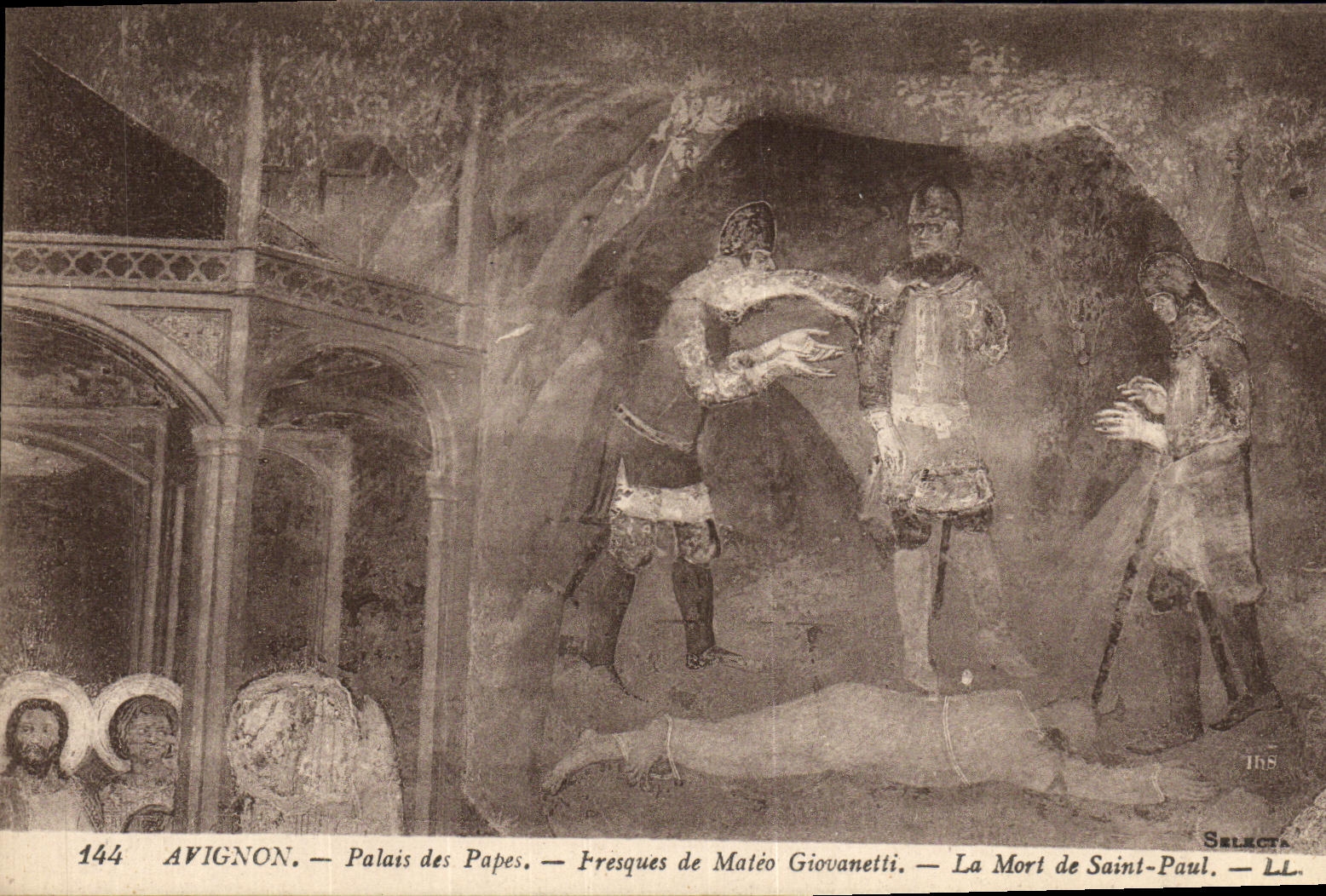 Paladar de Avignon de la POSTAL de la VENDIMIA de los papas Frescos de Matio Giovanetti la muerte de San Pablo